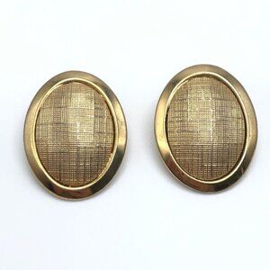 Vintage Gold Costume Earrings Large Oval Florentine Woven Texture Clip On